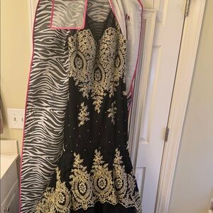 Elegant Black and Gold Prom Dress